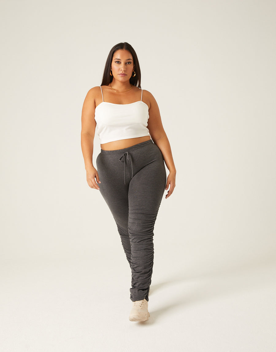 Curve Ruched Joggers Plus Size Bottoms Charcoal 1XL -2020AVE
