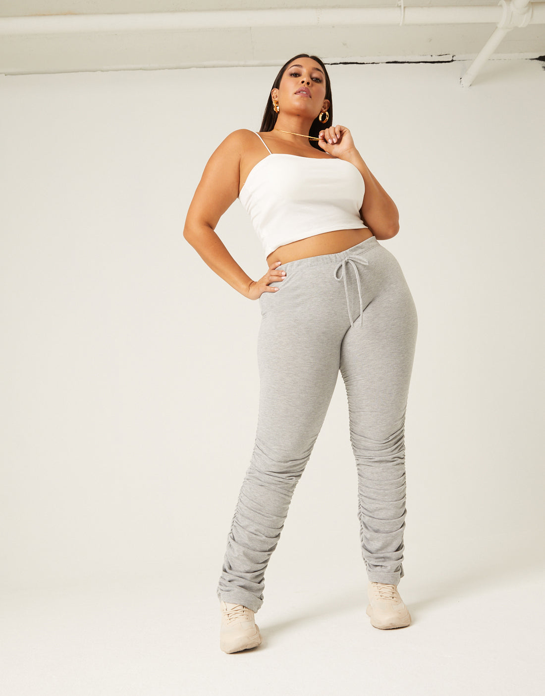 Curve Ruched Joggers Plus Size Bottoms Heather Gray 1XL -2020AVE