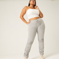 Curve Ruched Joggers Plus Size Bottoms Heather Gray 1XL -2020AVE