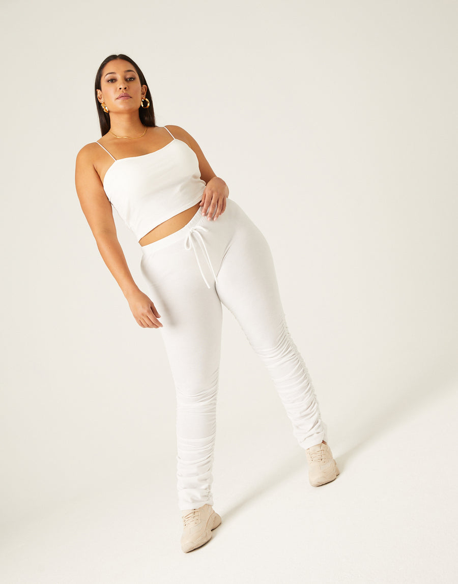 Curve Ruched Joggers Plus Size Bottoms White 1XL -2020AVE