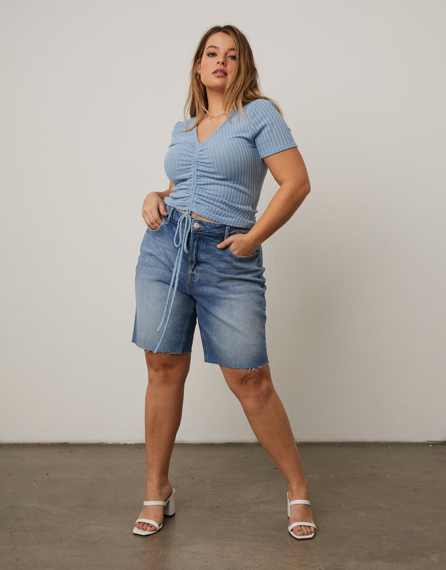 Curve Ruched Knit Tee Shirt Plus Size Tops -2020AVE