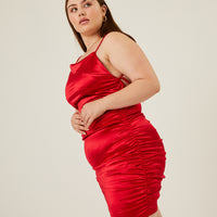 Curve Ruched Satin Mini Dress Plus Size Dresses -2020AVE