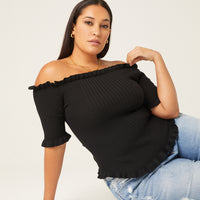 Curve Ruffle Edge Sweater Top Plus Size Tops -2020AVE