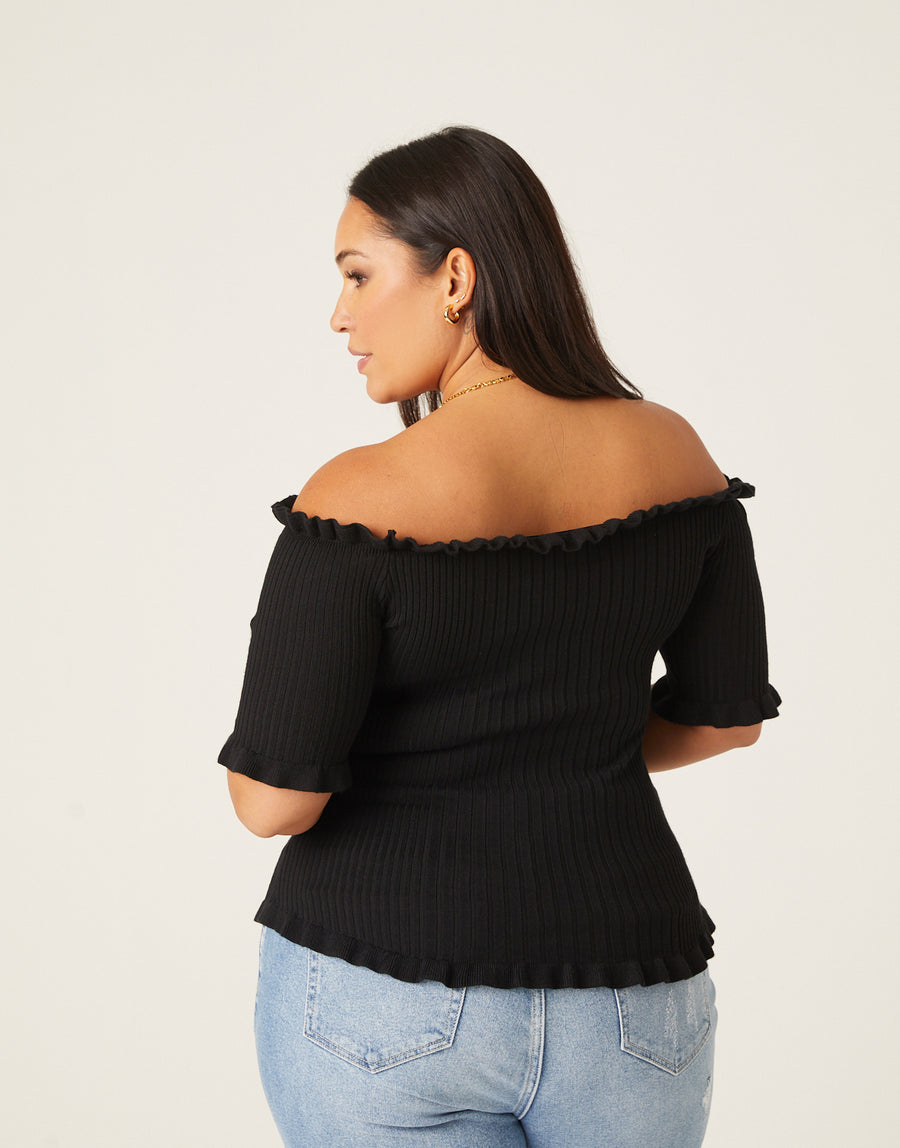 Curve Ruffle Edge Sweater Top Plus Size Tops -2020AVE