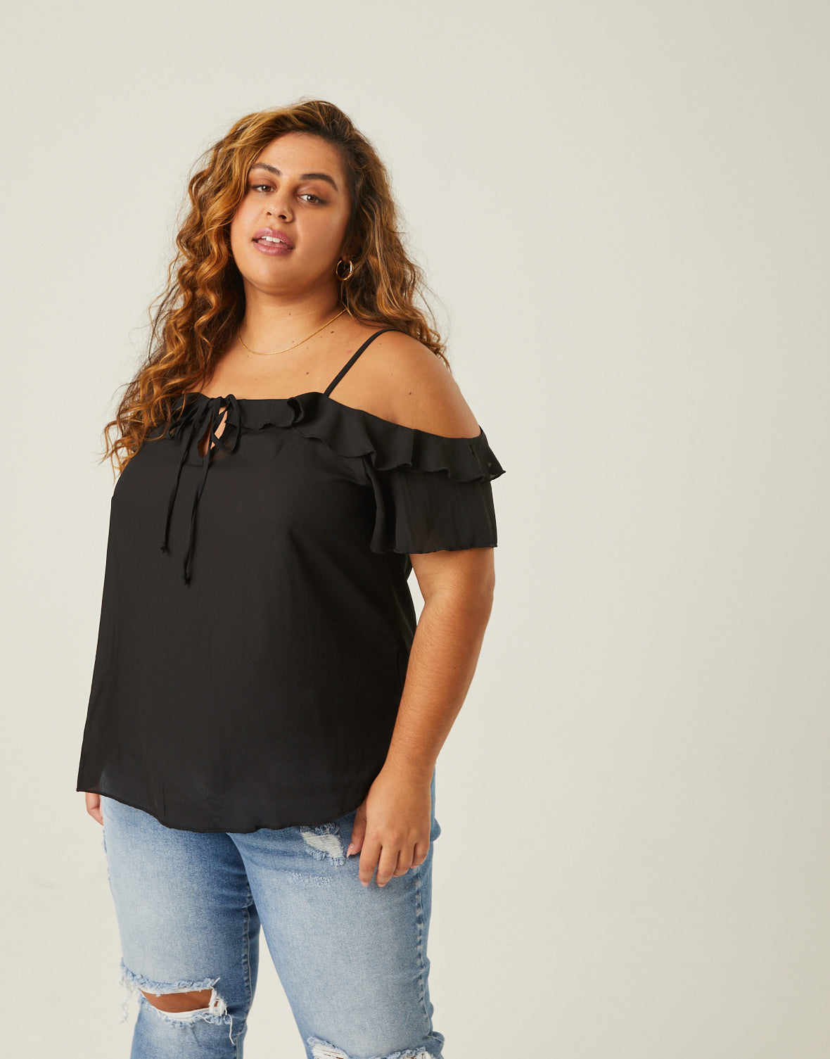 Plus Size Ruffle Neckline Chiffon Top – 2020AVE