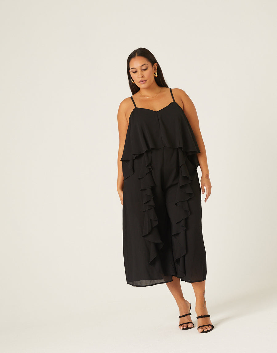 Curve Ruffle Sleeveless Crepe Jumpsuit Plus Size Rompers + Jumpsuits -2020AVE
