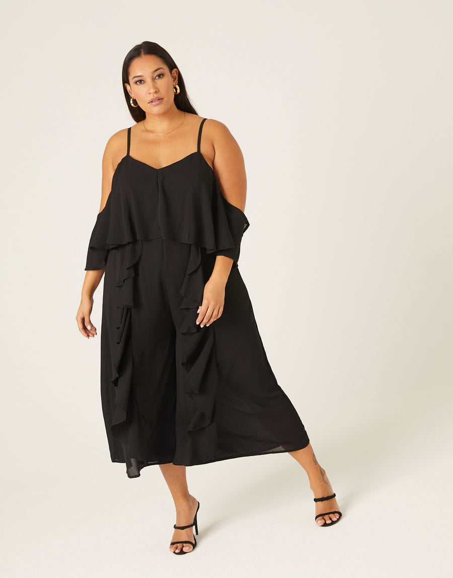 Curve Ruffle Sleeveless Crepe Jumpsuit Plus Size Rompers + Jumpsuits -2020AVE