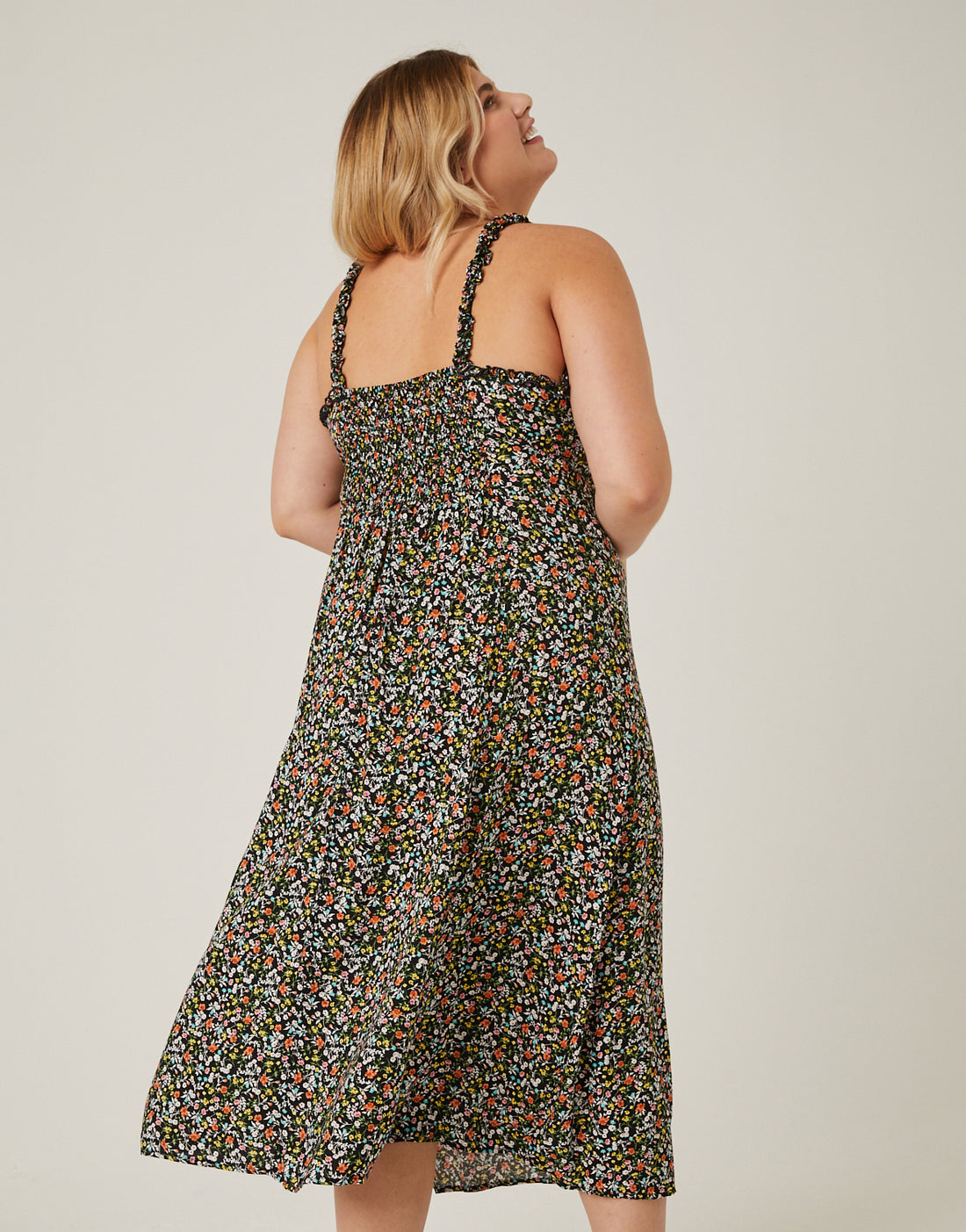 Curve Ruffle Strap Floral Sundress Plus Size Dresses -2020AVE