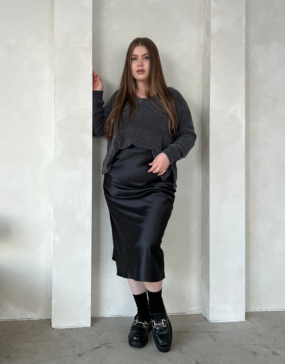 Curve Satin Midi Skirt Plus Size Bottoms -2020AVE