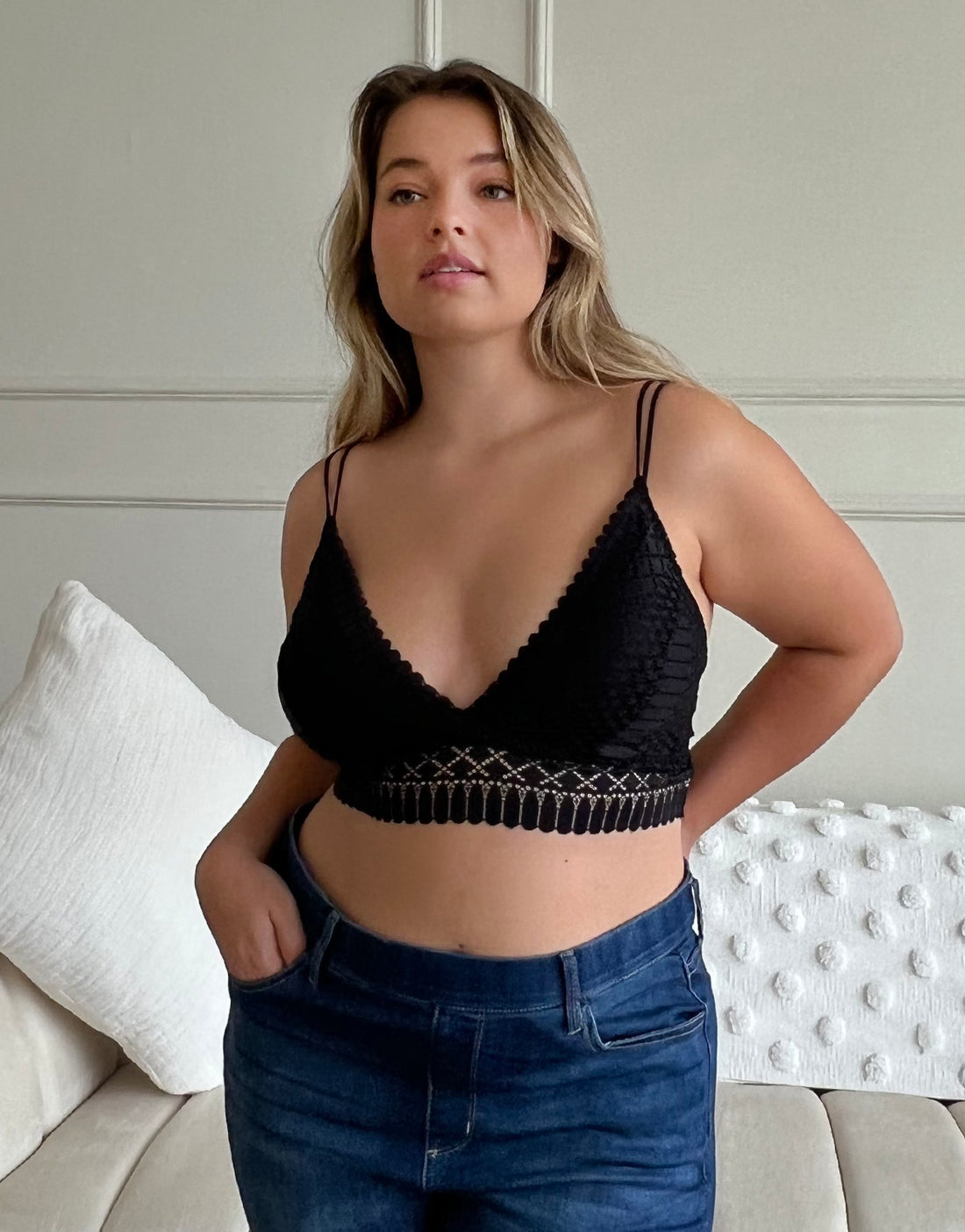 Curve Scalloped Lace Padded Bralette Plus Size Intimates Black XL -2020AVE