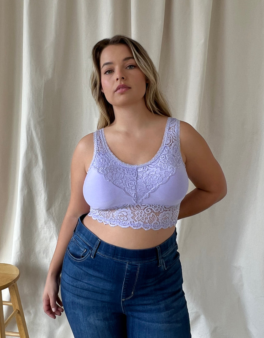 Curve Seamless Lace Padded Bralette Plus Size Intimates Lavender XL -2020AVE