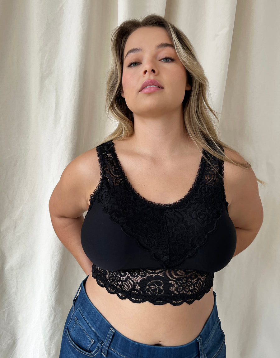 Curve Seamless Lace Padded Bralette Plus Size Intimates Black XL -2020AVE