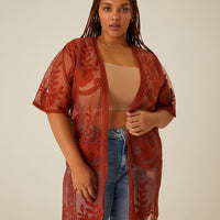 Curve Sheer Lace Cardigan Plus Size Tops Rust 1XL -2020AVE