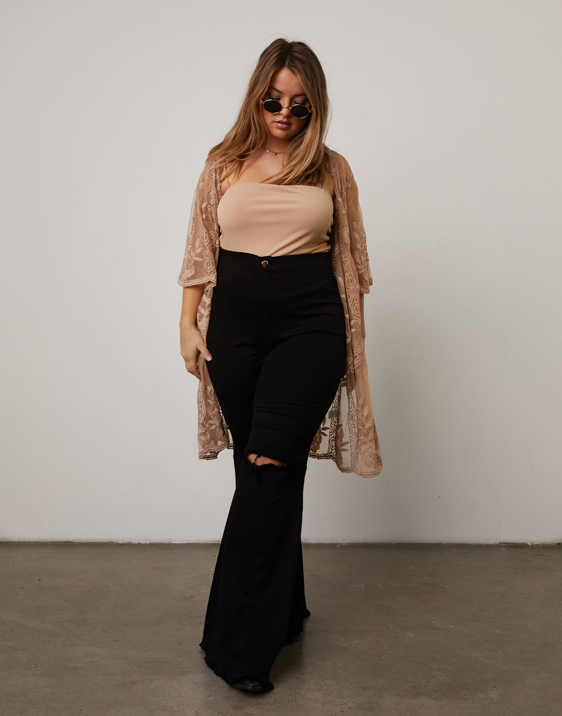 Curve Sheer Lace Cardigan Plus Size Tops -2020AVE