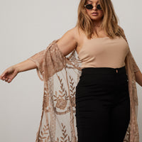 Curve Sheer Lace Cardigan Plus Size Tops Taupe 1XL -2020AVE