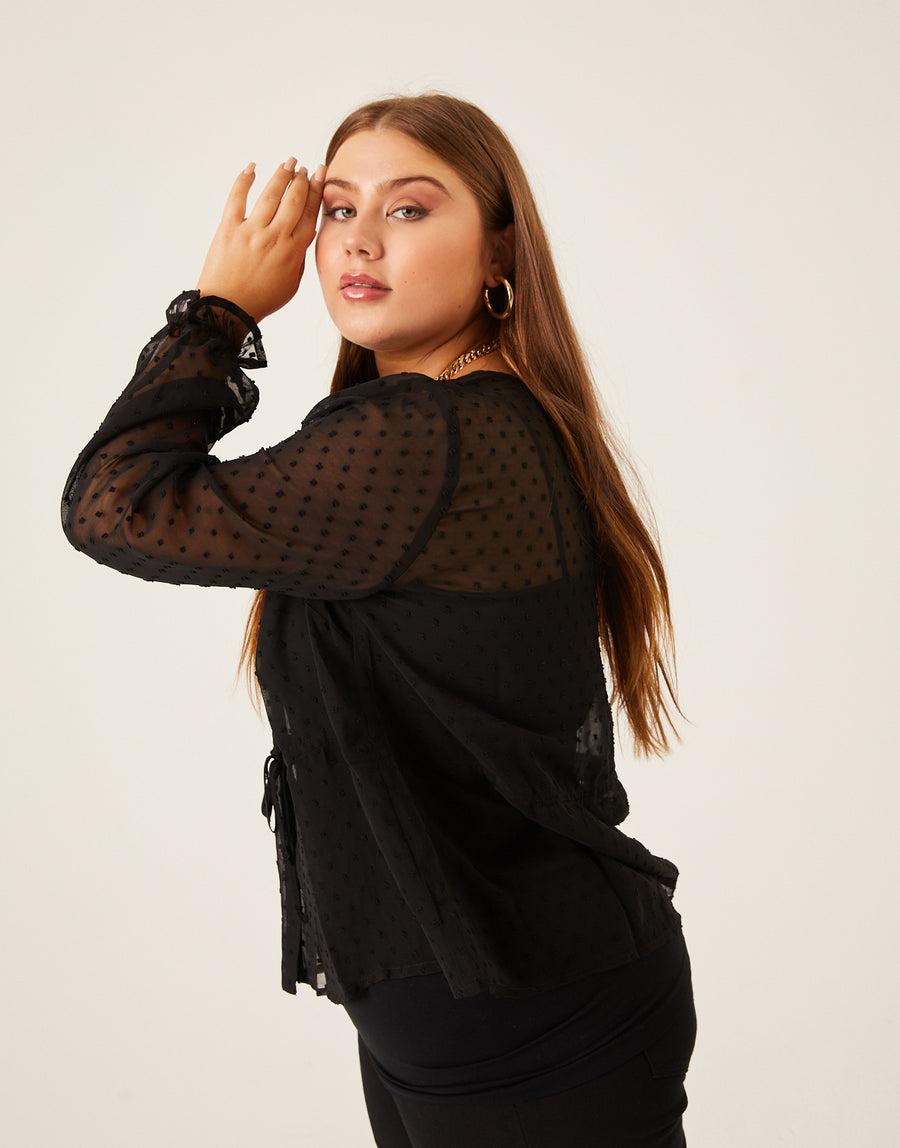 Curve Sheer Swiss Dot Blouse Plus Size Tops -2020AVE