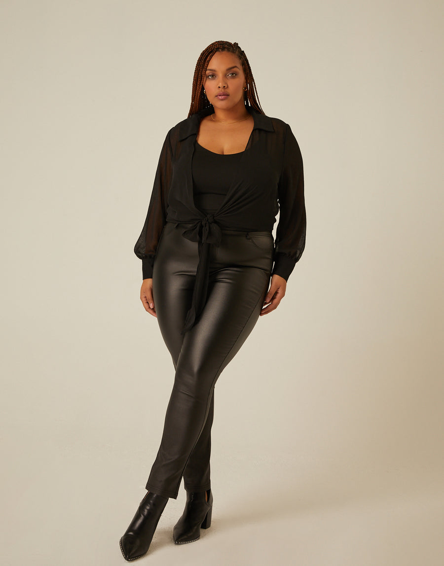 Curve Sheer Tie Front Top Plus Size Tops -2020AVE