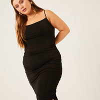 Curve Shimmer Side Ruched Dress Plus Size Dresses Black 1XL -2020AVE