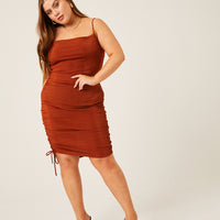 Curve Shimmer Side Ruched Dress Plus Size Dresses Rust 1XL -2020AVE