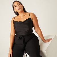 Curve Shiny Side Ruched Tank Tops Black 1XL -2020AVE