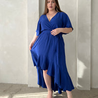 Curve Short Sleeve High Low Dress Plus Size Dresses Blue 1XL -2020AVE