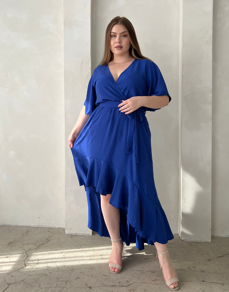 Curve Short Sleeve High Low Dress Plus Size Dresses Blue 1XL -2020AVE
