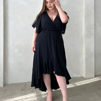Curve Short Sleeve High Low Dress Plus Size Dresses Black 1XL -2020AVE