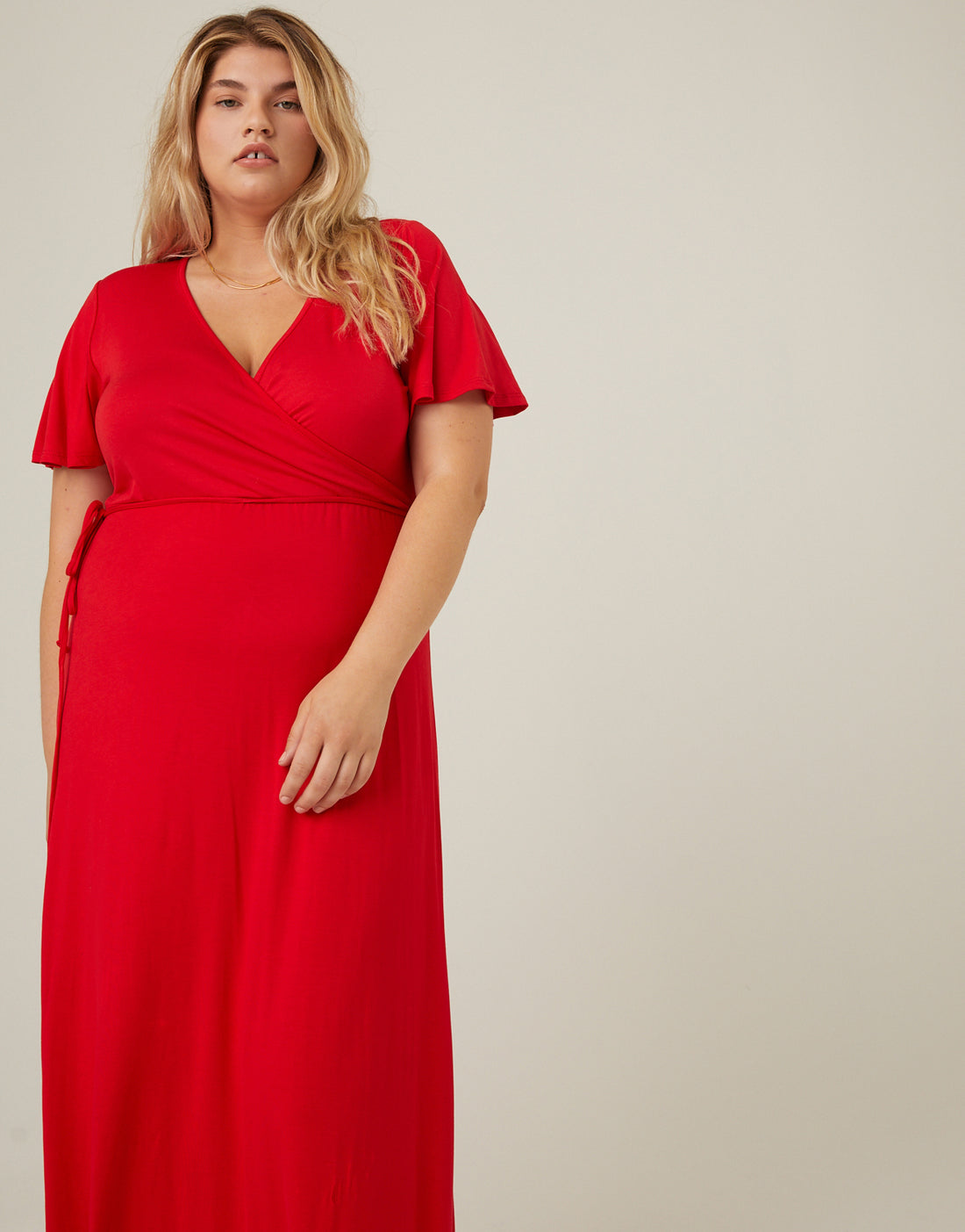 Curve Short Sleeve Maxi Wrap Dress Plus Size Dresses Red 1XL -2020AVE