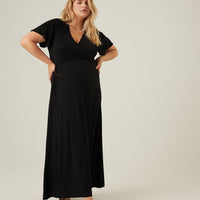 Curve Short Sleeve Maxi Wrap Dress Plus Size Dresses Black 1XL -2020AVE