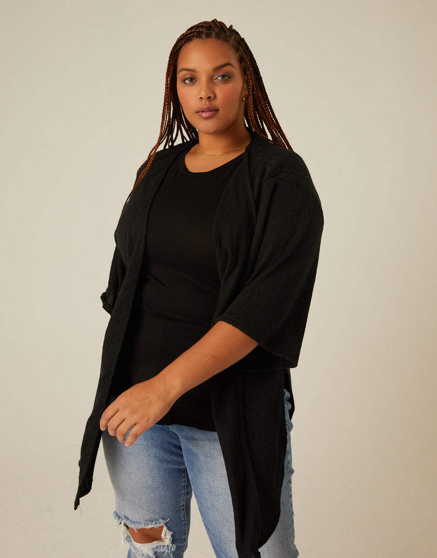 Curve Short Sleeve Open Cardigan Plus Size Outerwear -2020AVE