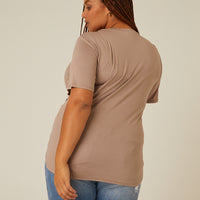 Curve Side Button Tee Plus Size Tops -2020AVE