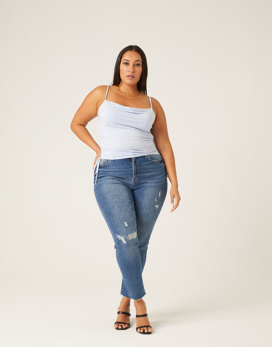 Curve Side Ruched Tank Plus Size Tops Blue 1XL -2020AVE