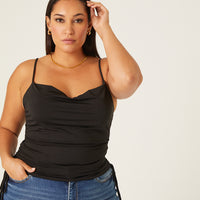Curve Side Ruched Tank Plus Size Tops Black 1XL -2020AVE