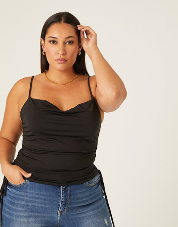 Curve Side Ruched Tank Plus Size Tops Black 1XL -2020AVE