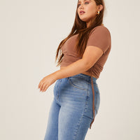 Curve Side Ruched Tee Plus Size Tops Brown 1XL -2020AVE