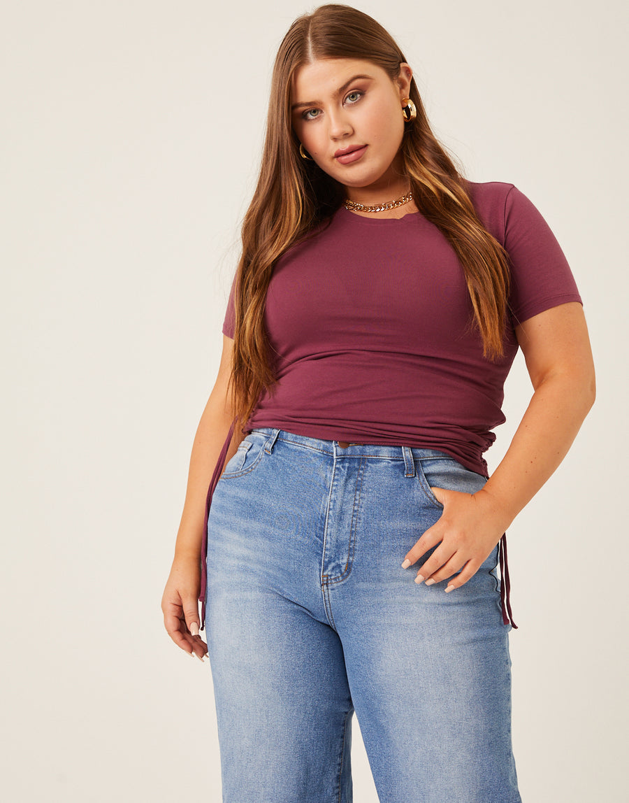 Curve Side Ruched Tee Plus Size Tops Mauve 1XL -2020AVE