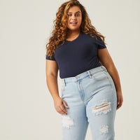 Curve Simple Loose Tee Plus Size Tops Navy XL -2020AVE