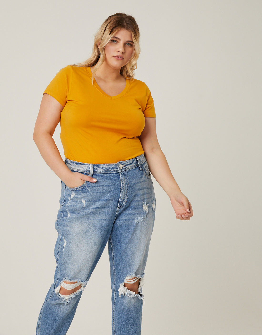 Curve Simple Loose Tee Plus Size Tops Mustard XL -2020AVE