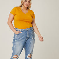Curve Simple Loose Tee Plus Size Tops Mustard XL -2020AVE