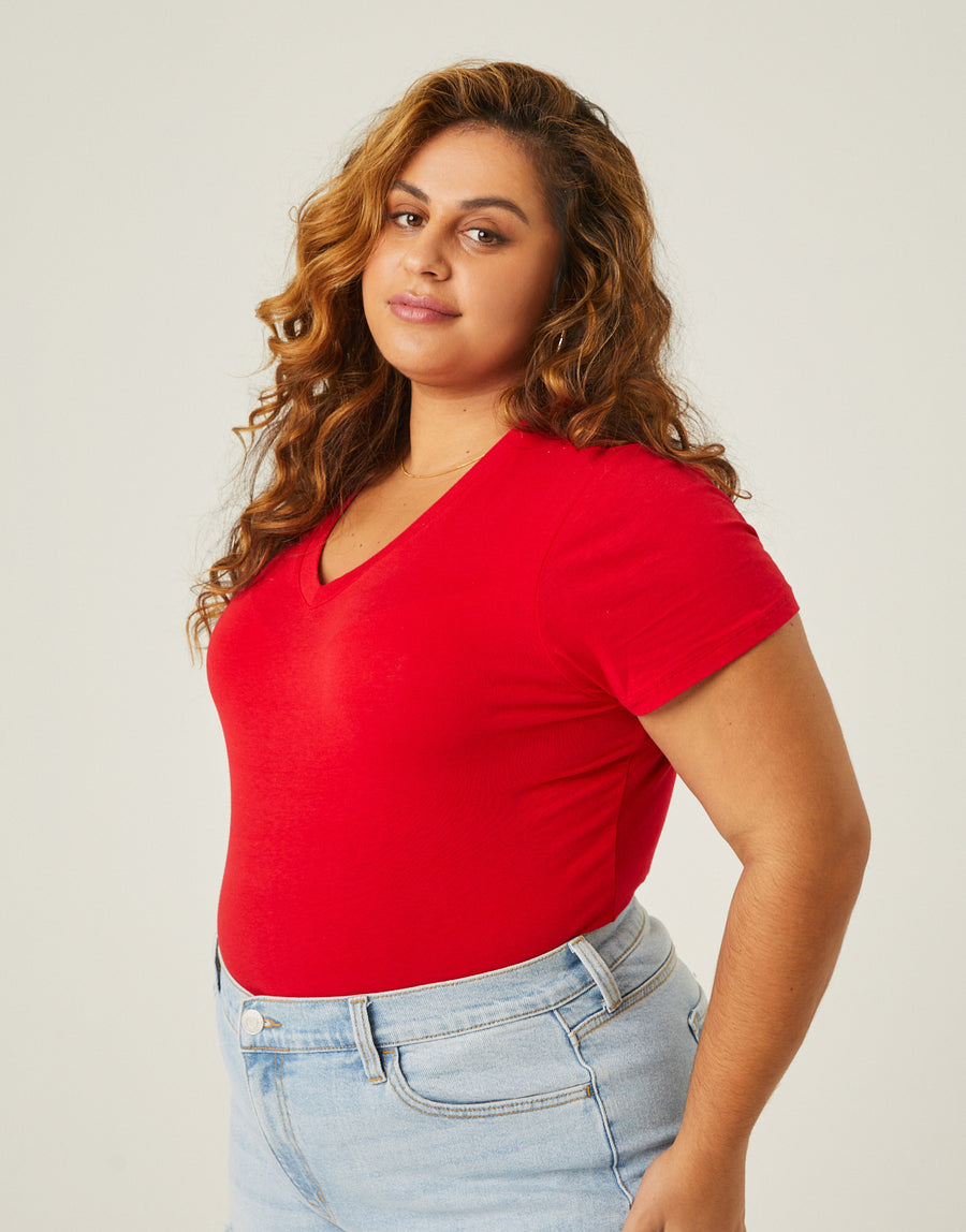 Curve Simple Loose Tee Plus Size Tops Red XL -2020AVE