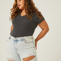 Curve Simple Loose Tee Plus Size Tops Charcoal XL -2020AVE