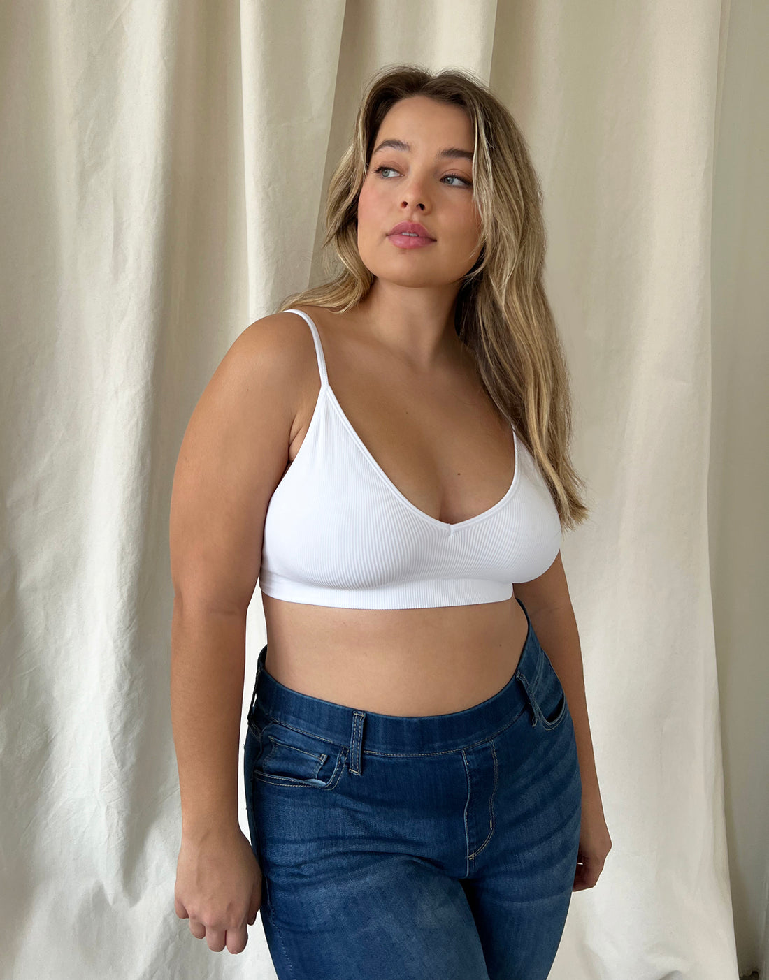 Curve Simple Ribbed Padded Bralette Plus Size Intimates White Plus Size One Size -2020AVE