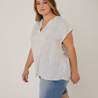 Curve Sketched Lines Printed Top Plus Size Tops White 1XL -2020AVE