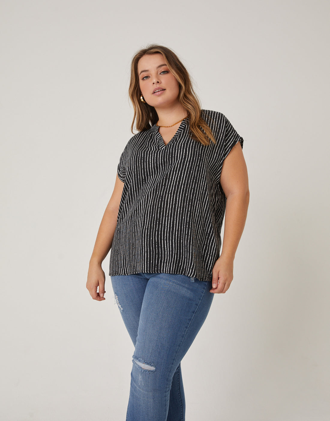 Curve Sketched Lines Printed Top Plus Size Tops Black 1XL -2020AVE
