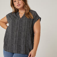 Curve Sketched Lines Printed Top Plus Size Tops -2020AVE