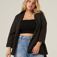 Curve Sleek Style Blazer Plus Size Outerwear Black 1XL -2020AVE