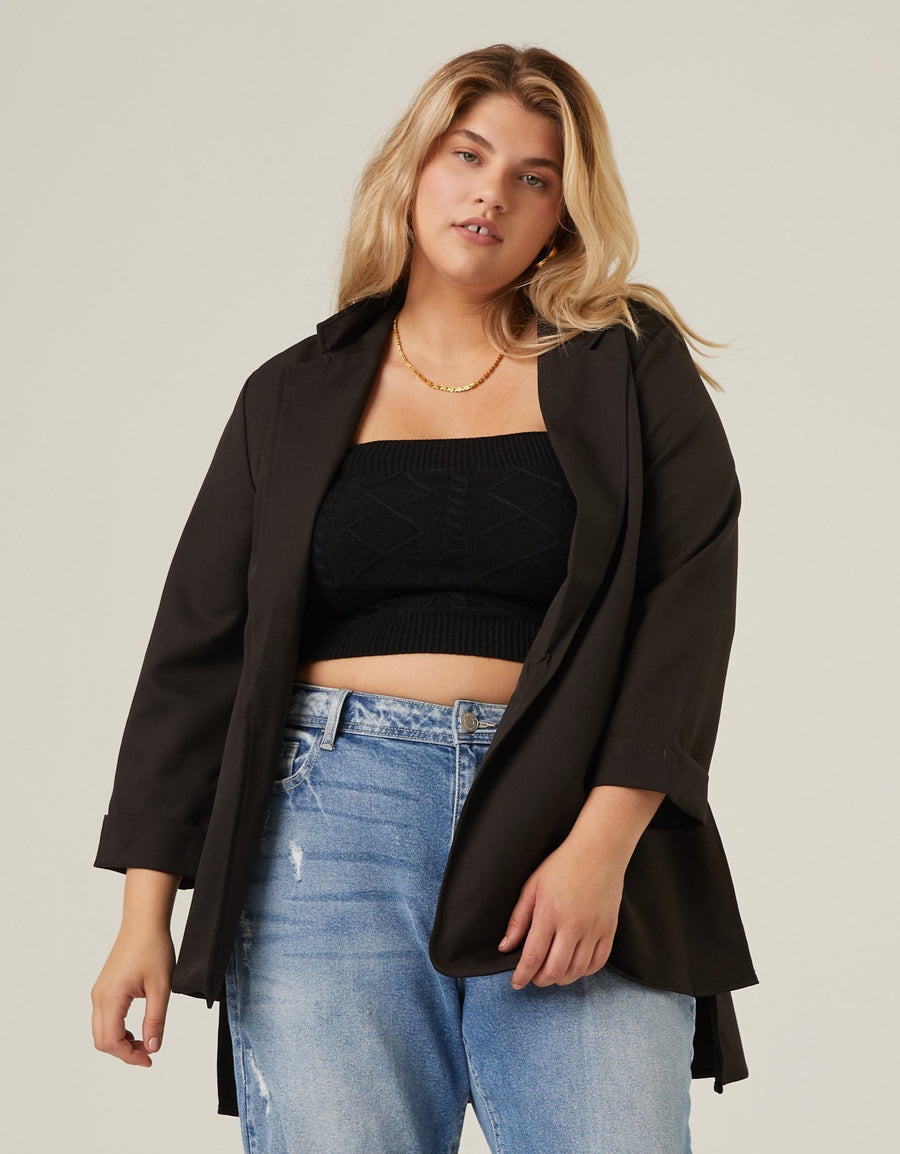 Curve Sleek Style Blazer Plus Size Outerwear Black 1XL -2020AVE