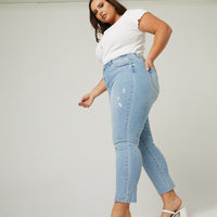 Curve Slim Straight Jeans Plus Size Bottoms Light Blue 14 -2020AVE