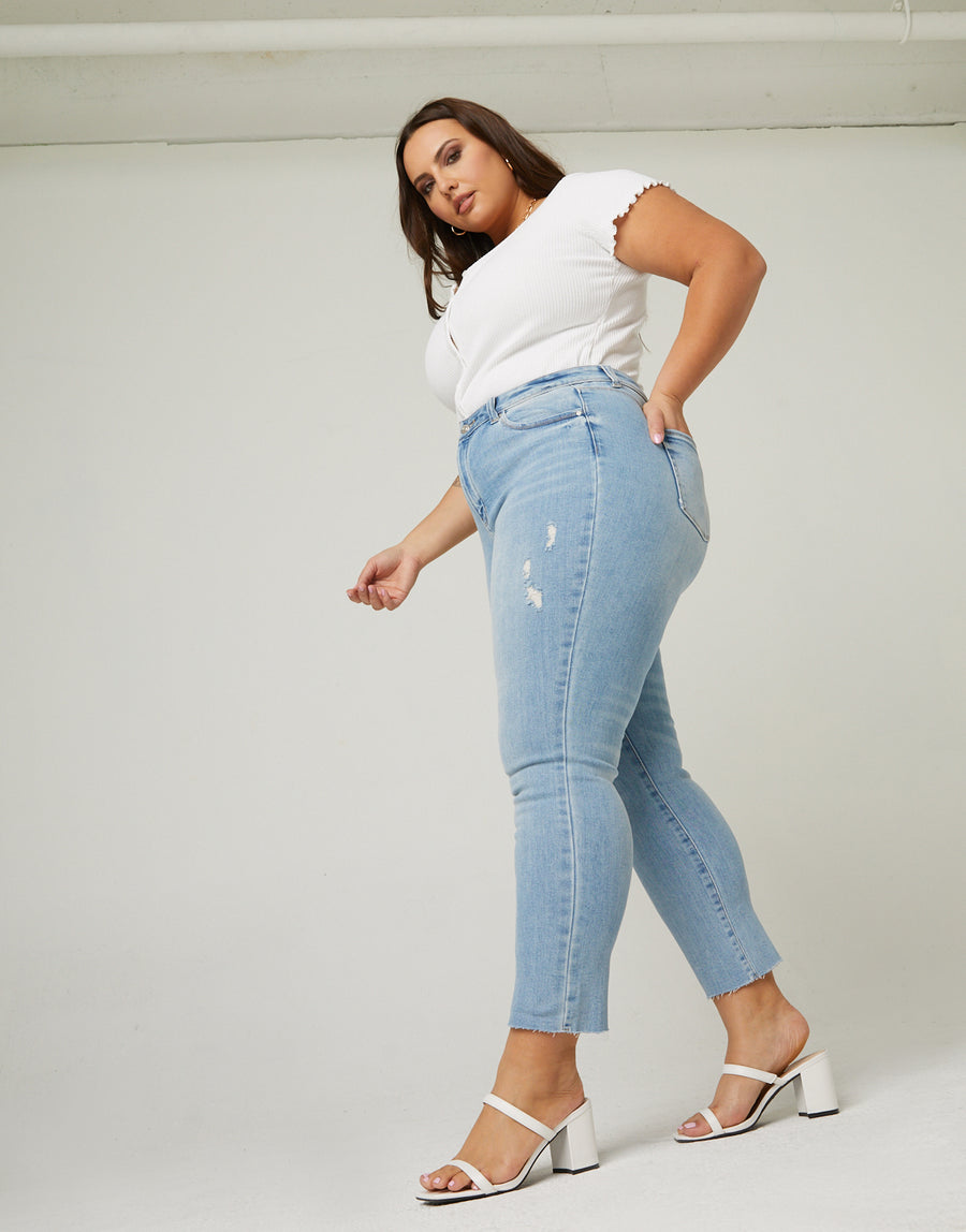 Curve Slim Straight Jeans Plus Size Bottoms Light Blue 14 -2020AVE