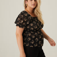 Curve Smocked Chiffon Floral Blouse Plus Size Tops -2020AVE